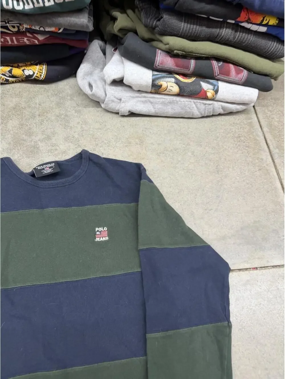 vintage polo jeans green and navy striped heavyweight shirt size medium